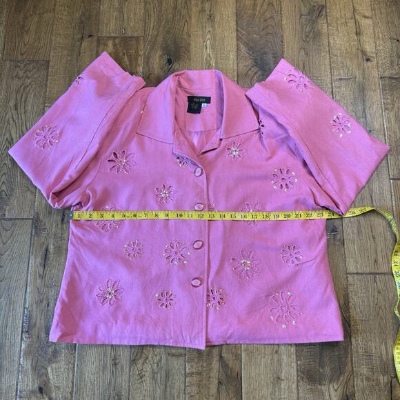 Bala Bala Womens 100% Silk Blazer Pink Eyelet Flower Sequin Embroidered Women XL - Picture 4 of 5
